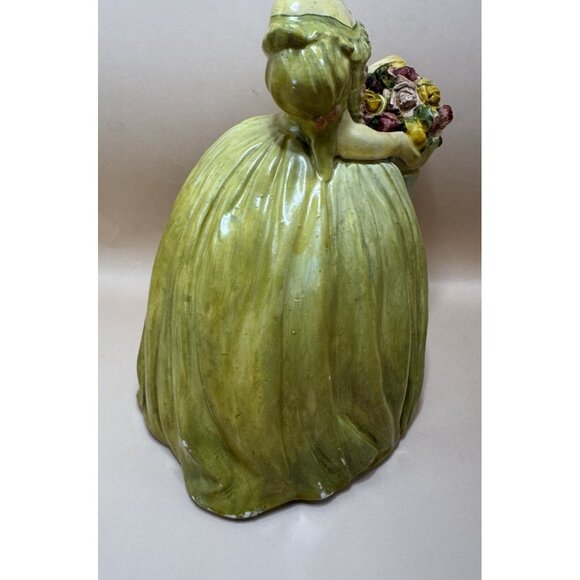 Pretty Vintage Lady W/ Flowers Chalk Figure MCM Hand Painted & Colourful Details - Picture 5 of 10